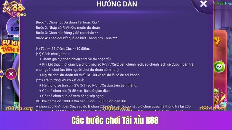 Các bước chơi Tài xỉu R88